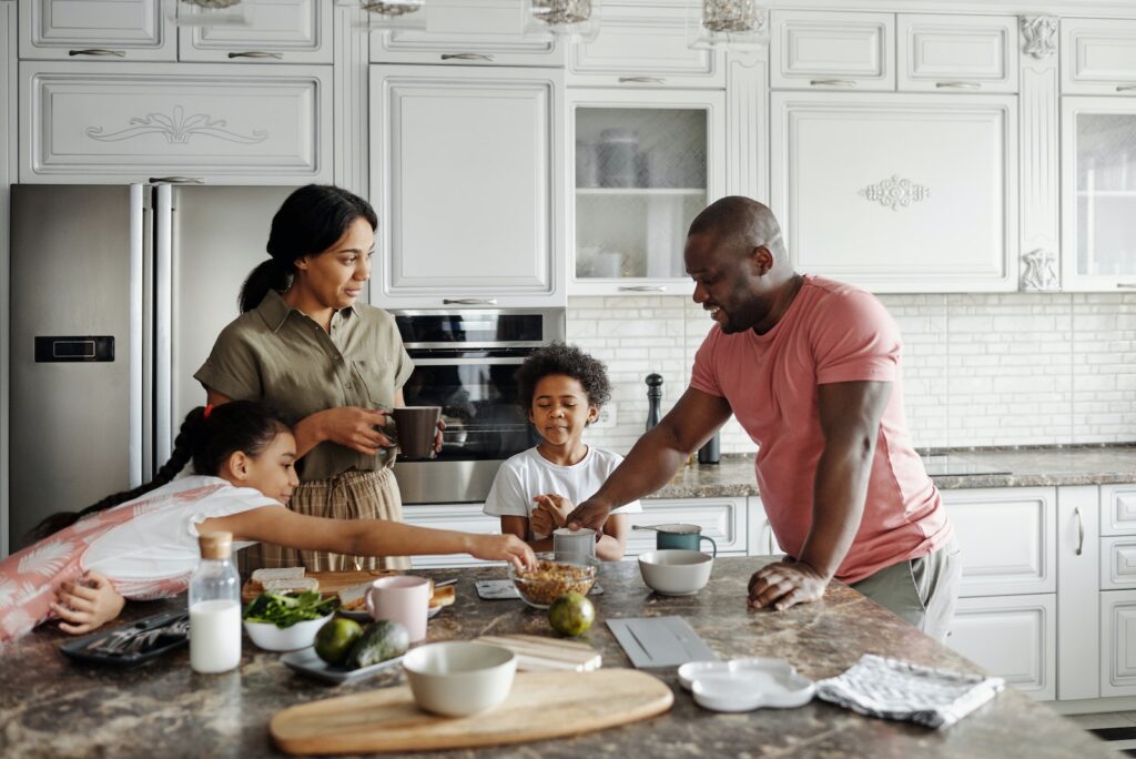 Family Making Breakfast in the Kitchen