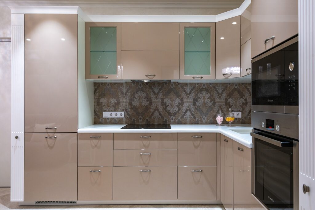 Interior of modern kitchen with built in appliances